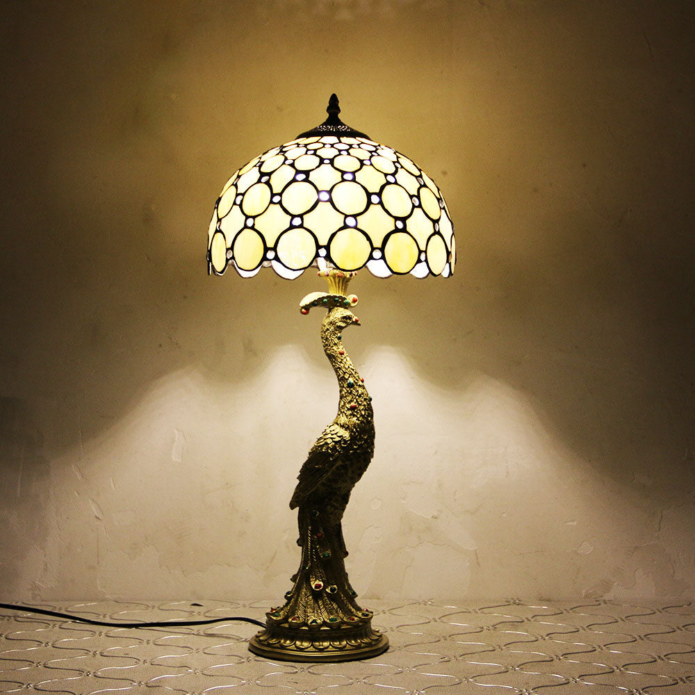 Stolní lampa Aurena Tiffany Style — zářivě vícebarevné skleněné stínidlo ve tvaru kopule