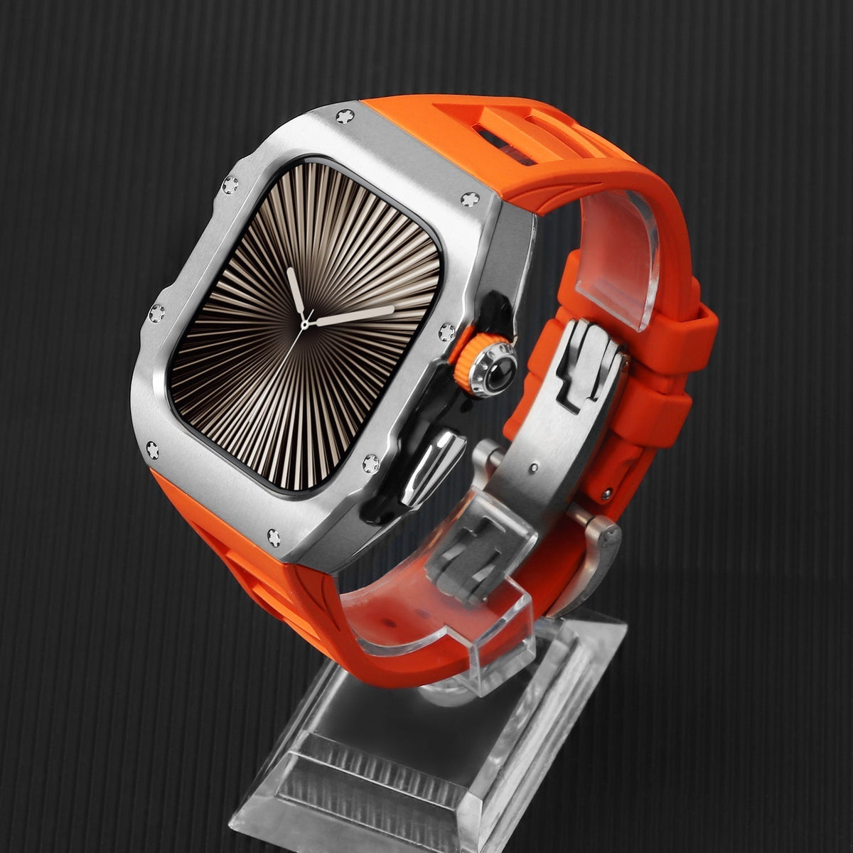 غطاء حماية وسوار من المطاط الفلوري المطلي كهربائيًا لساعة Apple Watch