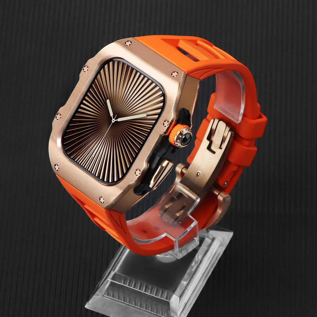 غطاء حماية وسوار من المطاط الفلوري المطلي كهربائيًا لساعة Apple Watch