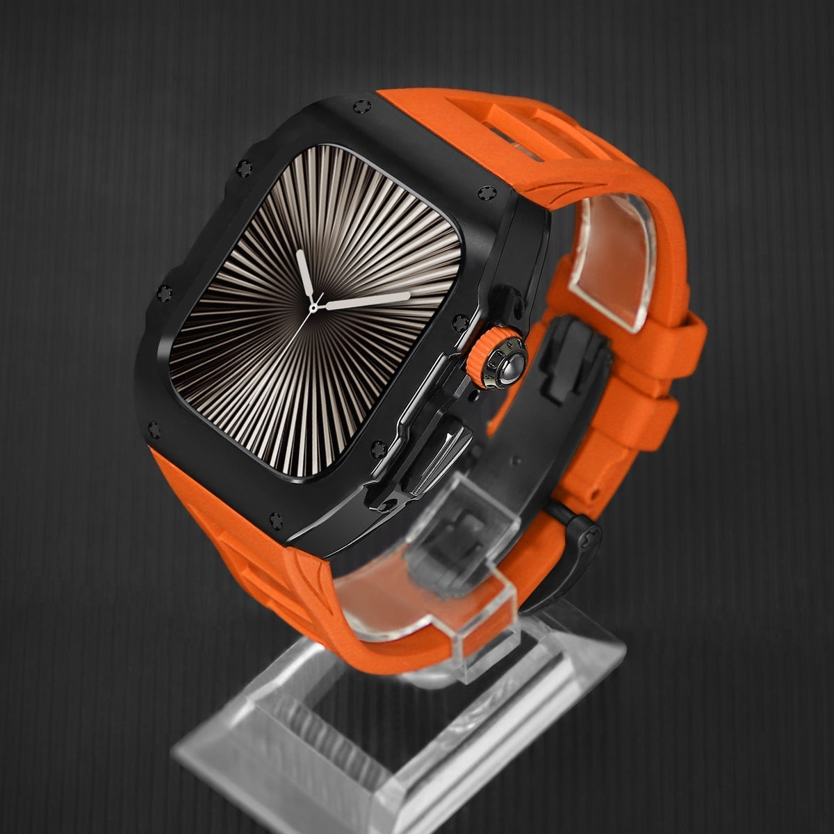 غطاء حماية وسوار من المطاط الفلوري المطلي كهربائيًا لساعة Apple Watch