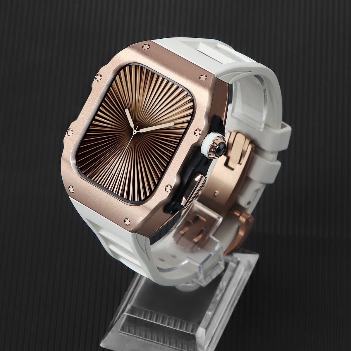 غطاء حماية وسوار من المطاط الفلوري المطلي كهربائيًا لساعة Apple Watch