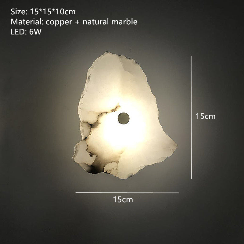 Natural Marble LED Wall Sconce — Modern Design, Copper Accents