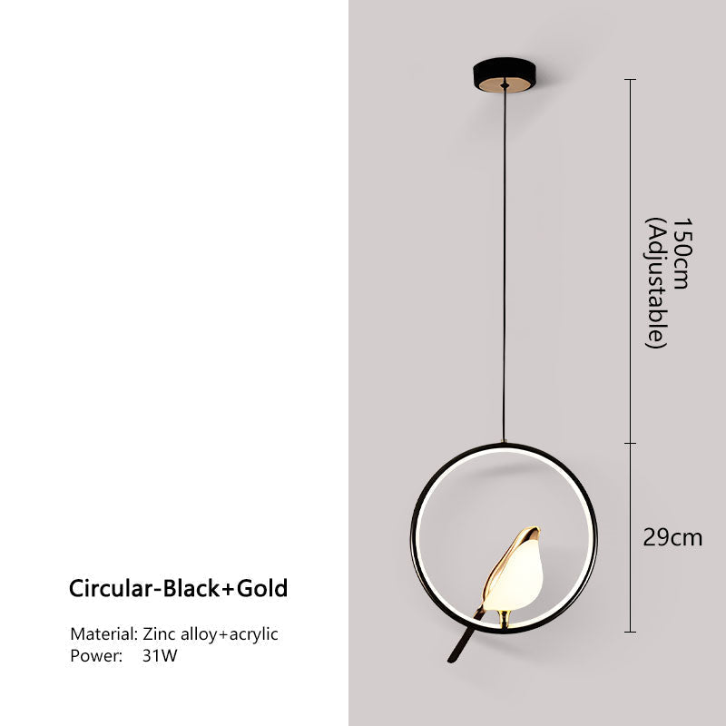Svart nordisk skata LED-pendellampa — modern takkrona