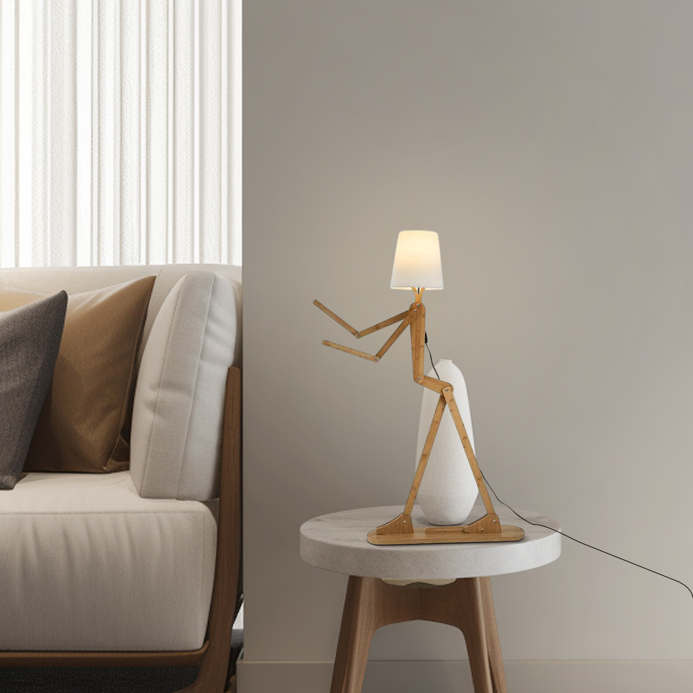 Art Deco Wood & Fabric Floor Lamp -- Walnut/Wood for Living Room/Bedroom - Flindria