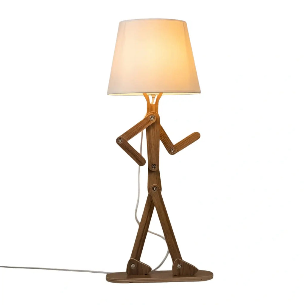 Art Deco Wood & Fabric Floor Lamp -- Walnut/Wood for Living Room/Bedroom - Flindria