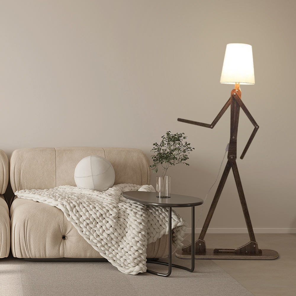Art Deco Wood & Fabric Floor Lamp -- Walnut/Wood for Living Room/Bedroom - Flindria