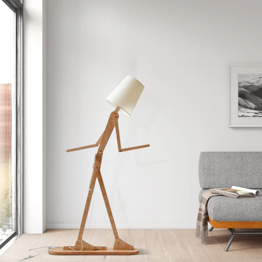 Art Deco Wood & Fabric Floor Lamp -- Walnut/Wood for Living Room/Bedroom - Flindria