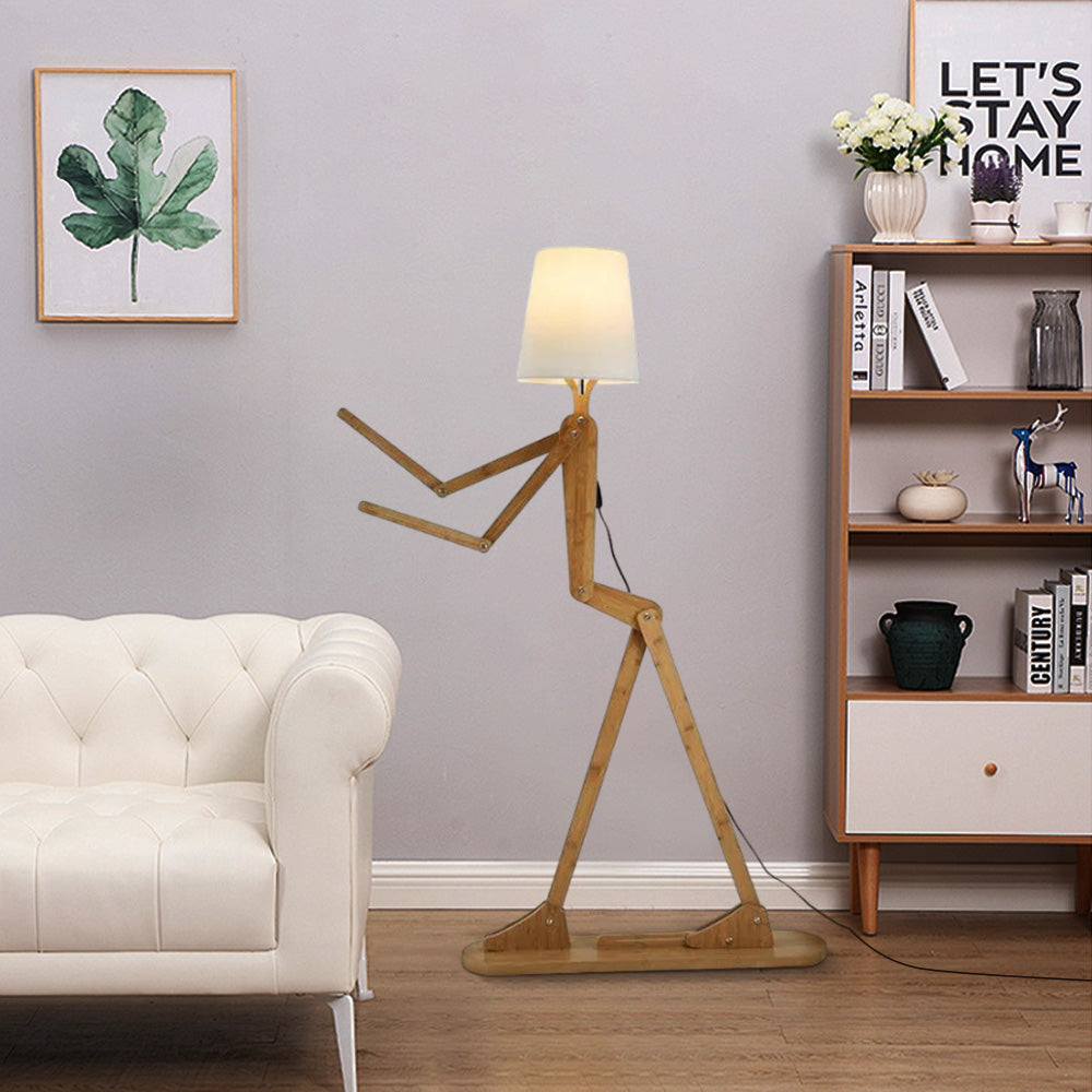Art Deco Wood & Fabric Floor Lamp -- Walnut/Wood for Living Room/Bedroom - Flindria