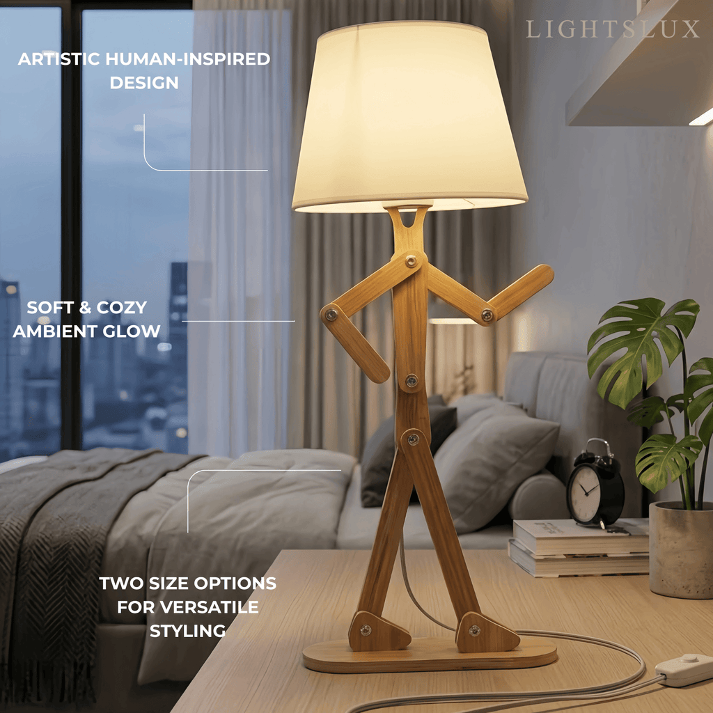 Art Deco Wood & Fabric Floor Lamp -- Walnut/Wood for Living Room/Bedroom - Flindria