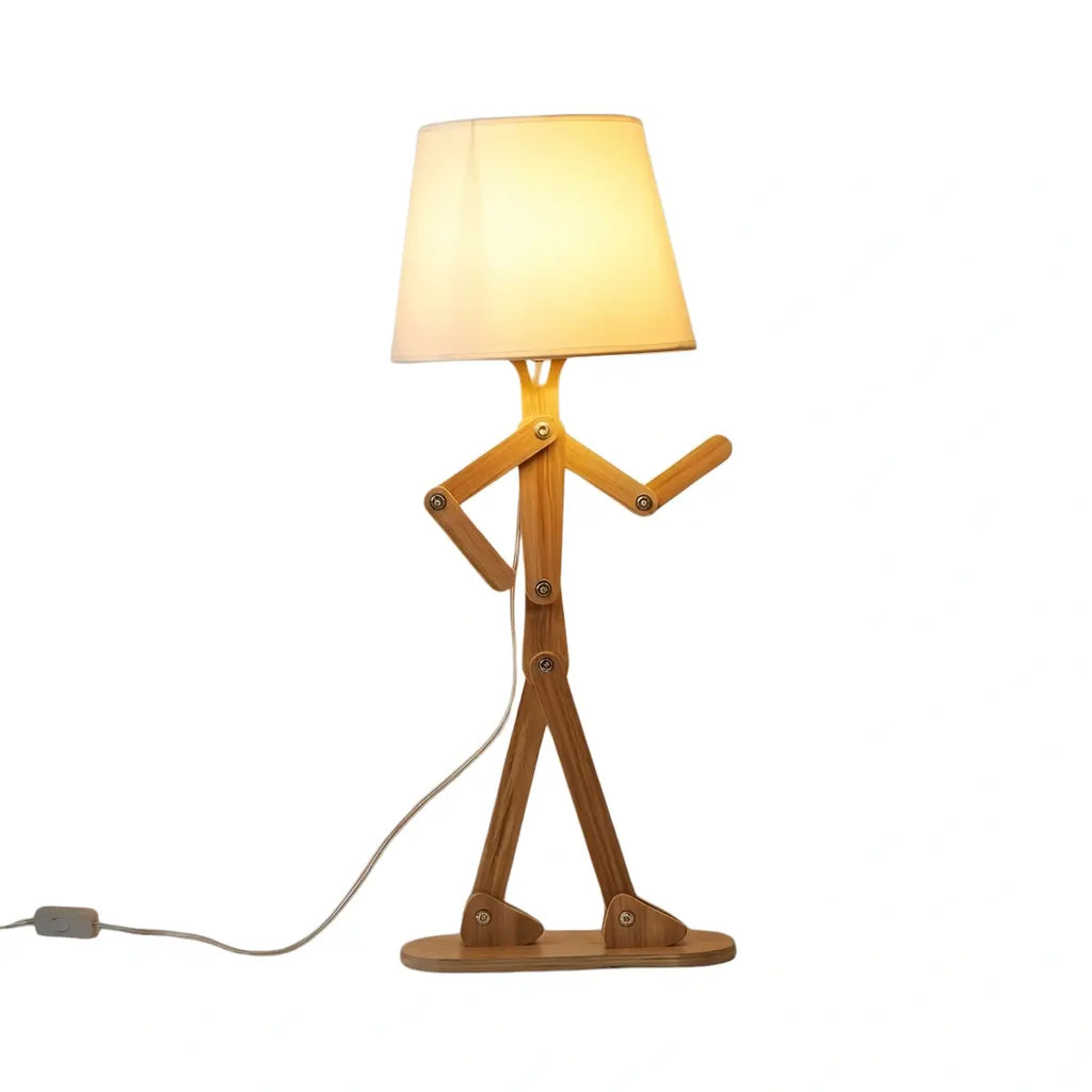 Art Deco Wood & Fabric Floor Lamp -- Walnut/Wood for Living Room/Bedroom - Flindria