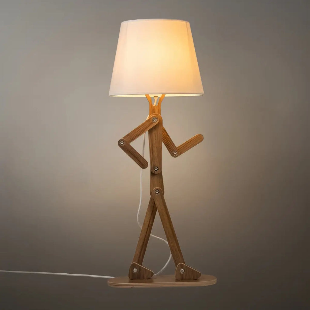 Art Deco Wood & Fabric Floor Lamp -- Walnut/Wood for Living Room/Bedroom - Flindria
