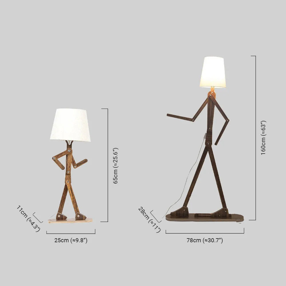 Art Deco Wood & Fabric Floor Lamp -- Walnut/Wood for Living Room/Bedroom - Flindria