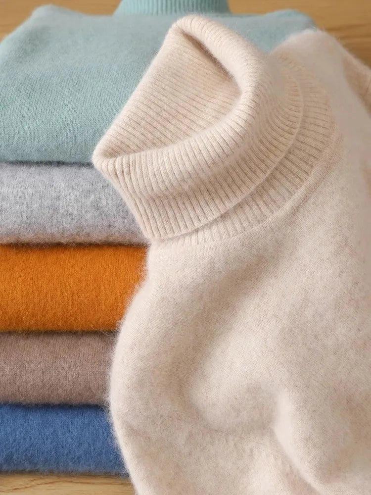 Camisola masculina de veludo, 100% caxemira, tricotada no Japão — malha de 2 fios