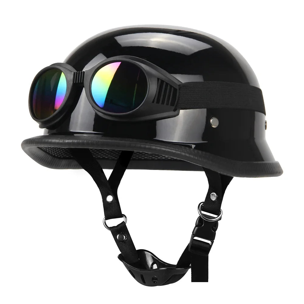 Vintage German Style Half Helmet — Lightweight ABS Shell, Quick Release Buckle, DOT ECE Certified