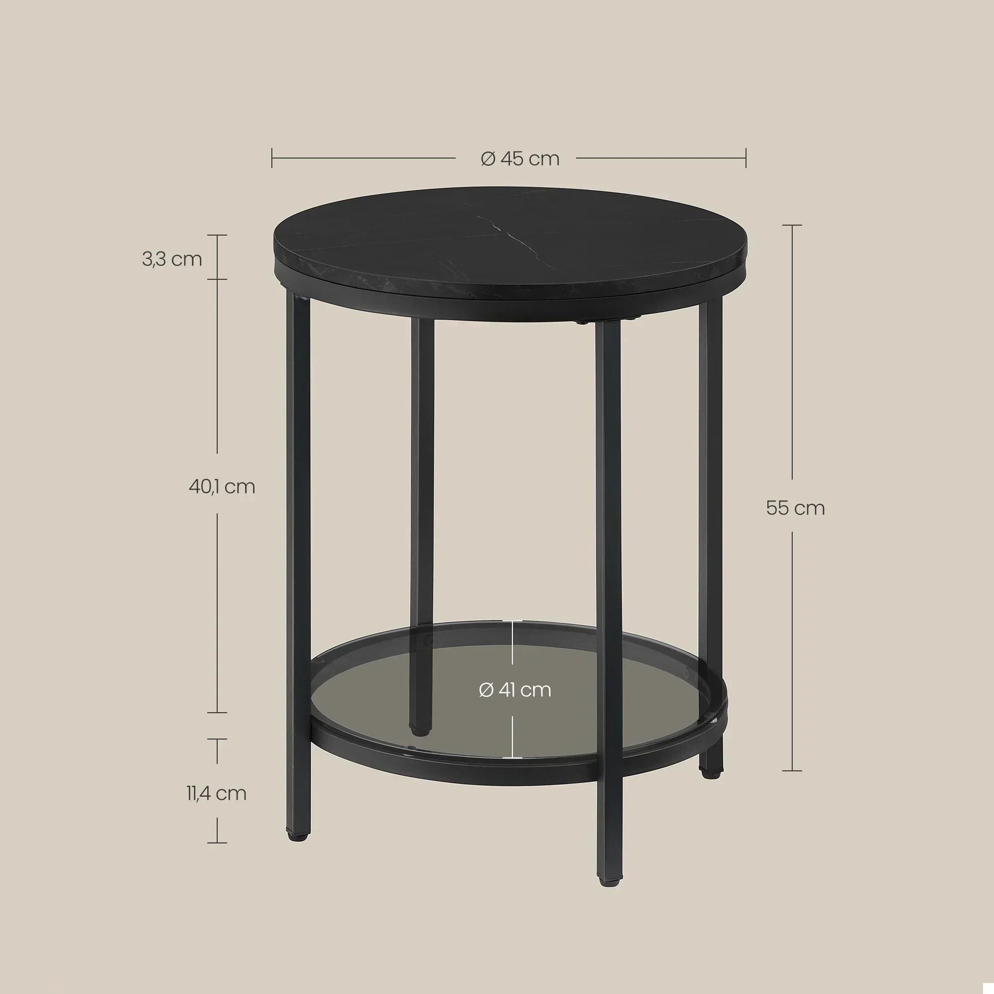 Elaris Dual-Tier End Table Featuring Marble Finish And Tempered Glass