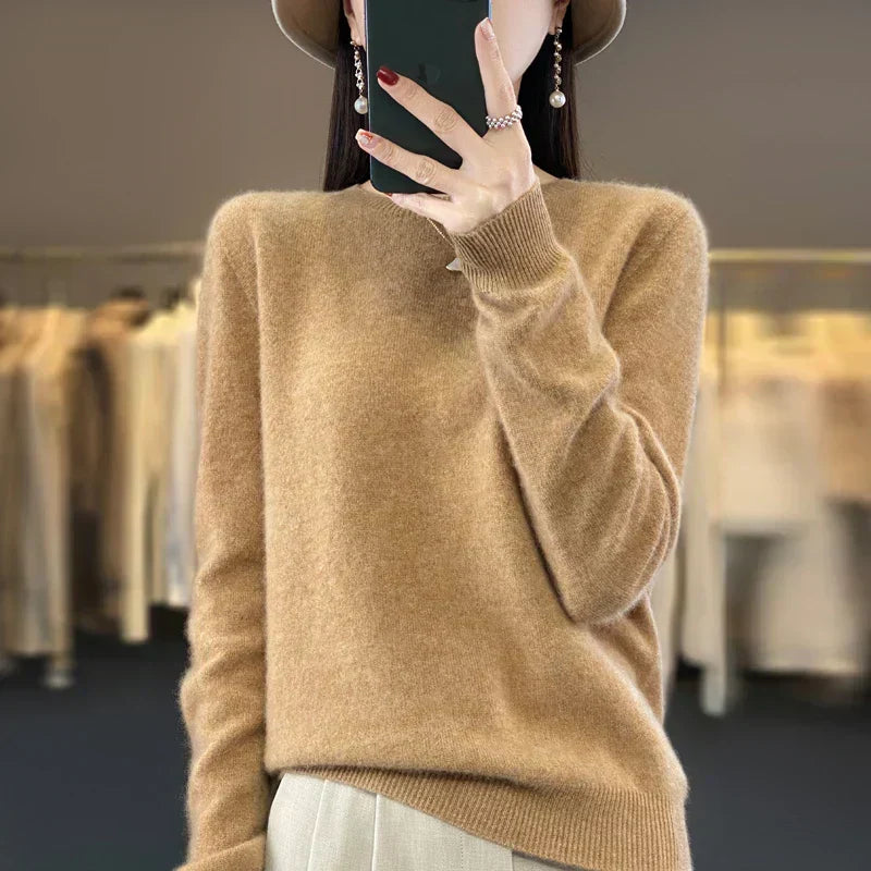 Astraweave Women's 100% Merino Wool O-Neck Sweater — Soft, Breathable Knit