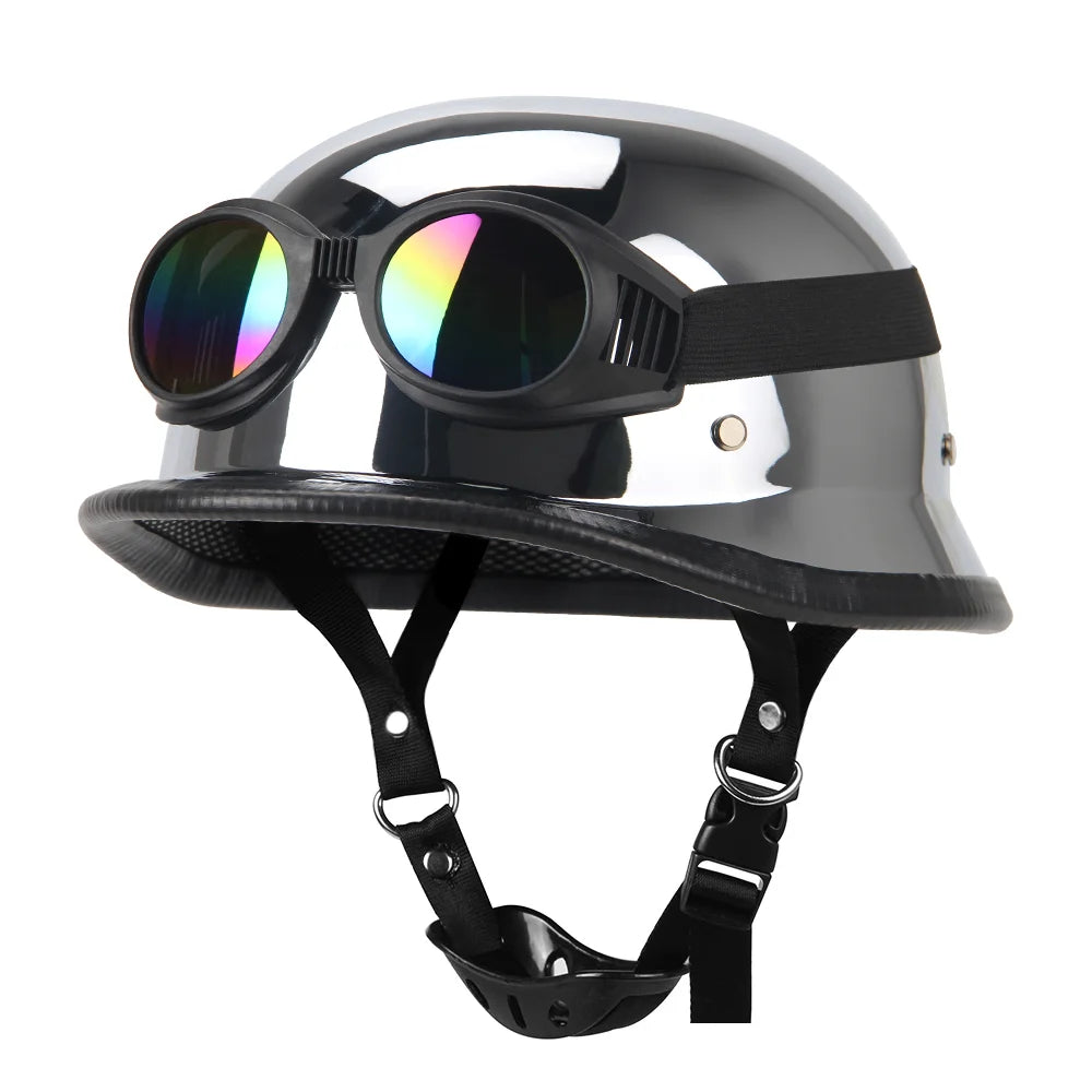 Vintage German Style Half Helmet — Lightweight ABS Shell, Quick Release Buckle, DOT ECE Certified