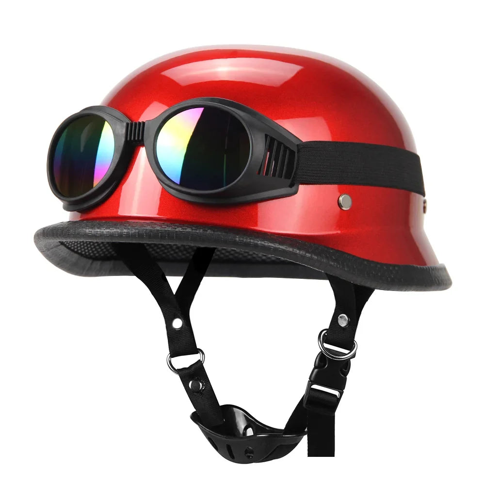 Vintage German Style Half Helmet — Lightweight ABS Shell, Quick Release Buckle, DOT ECE Certified