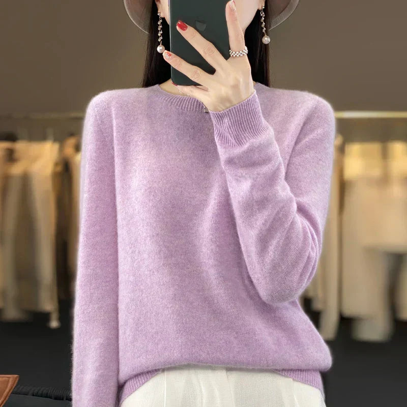 Maglione da donna Astraweave in 100% lana merino con scollo rotondo — Maglia morbida e traspirante