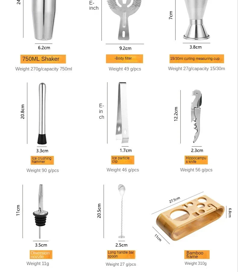 Metallic Bar Set — Complete Cocktail Mixing Tool Collection