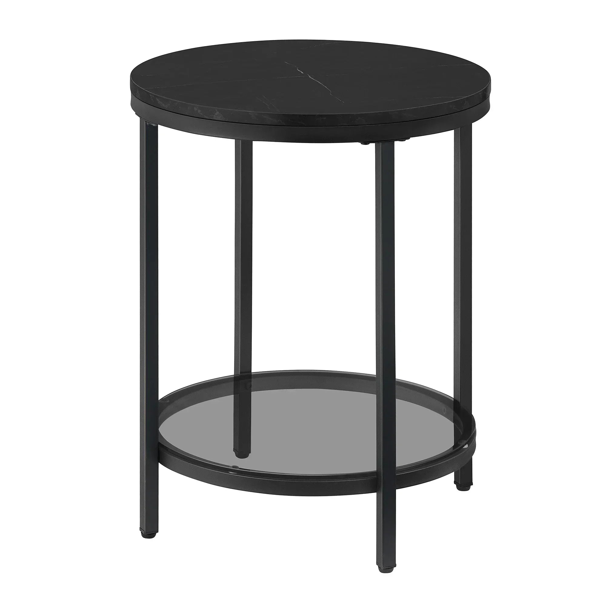 Elaris Dual-Tier End Table Featuring Marble Finish And Tempered Glass