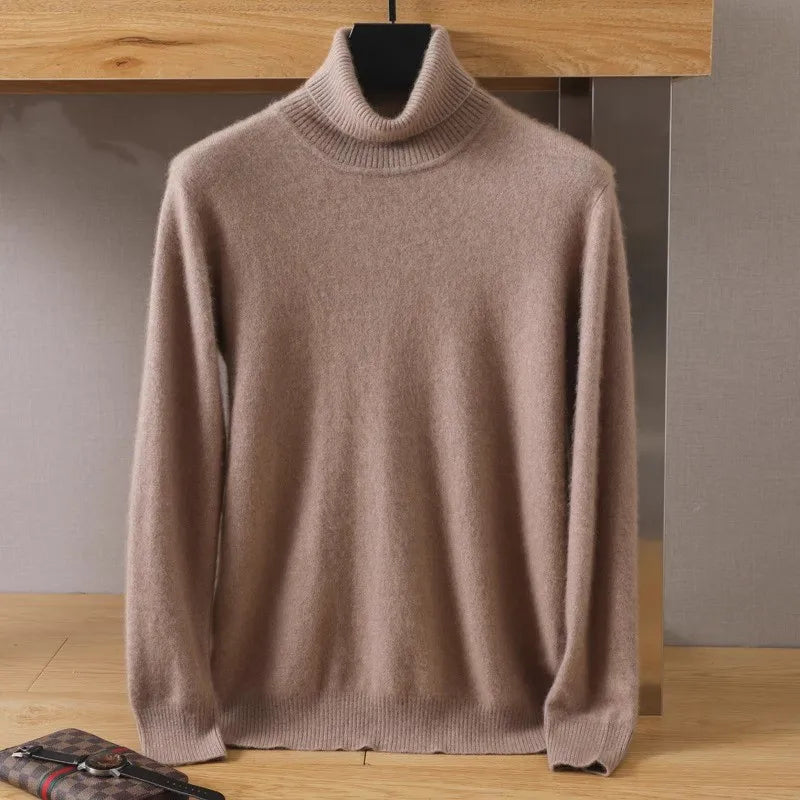 Camisola masculina de veludo, 100% caxemira, tricotada no Japão — malha de 2 fios