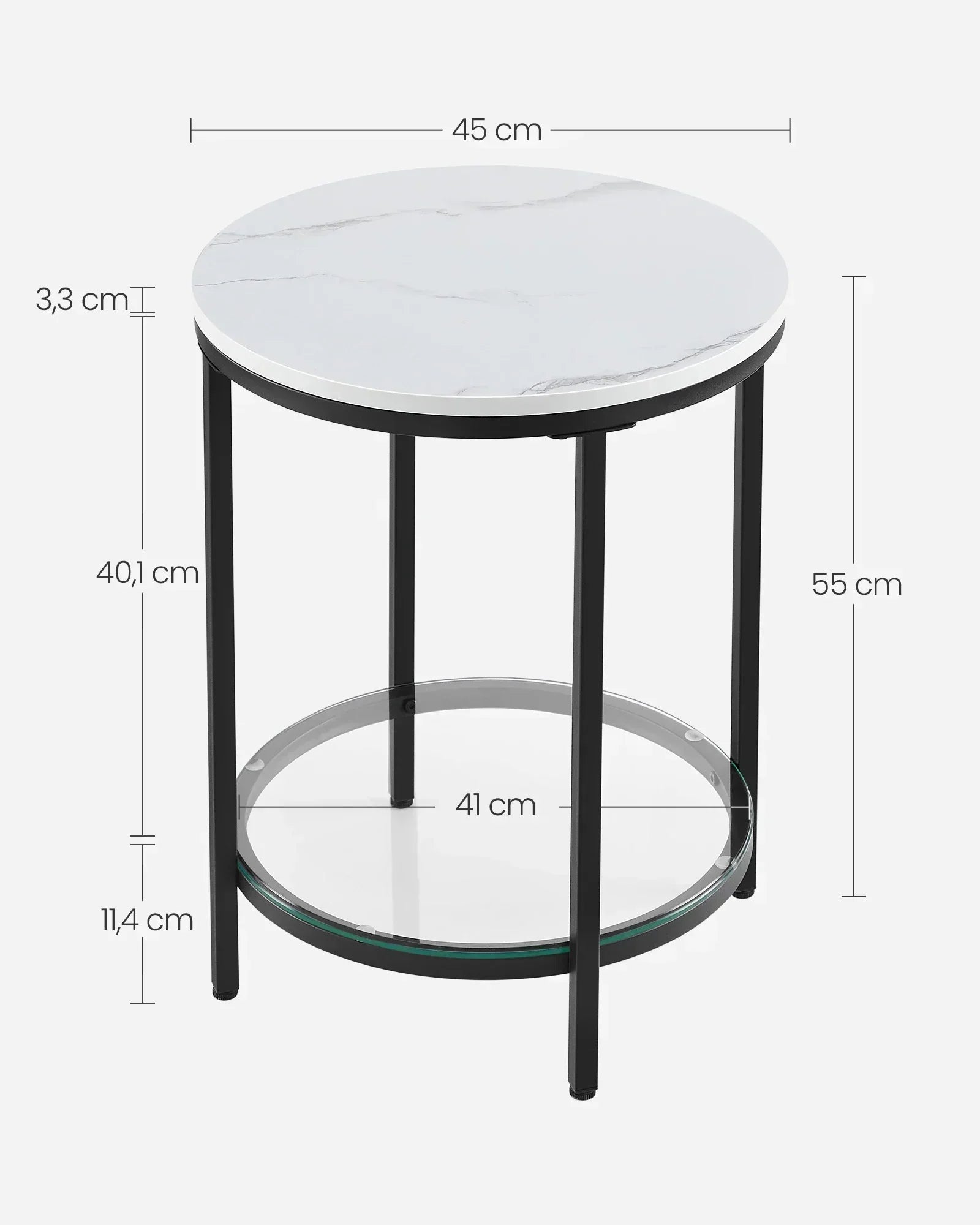 Elaris Dual-Tier End Table Featuring Marble Finish And Tempered Glass