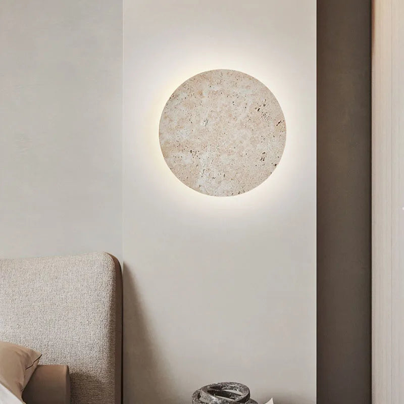 Lampada da parete rotonda in pietra naturale — luce calda da 3000K