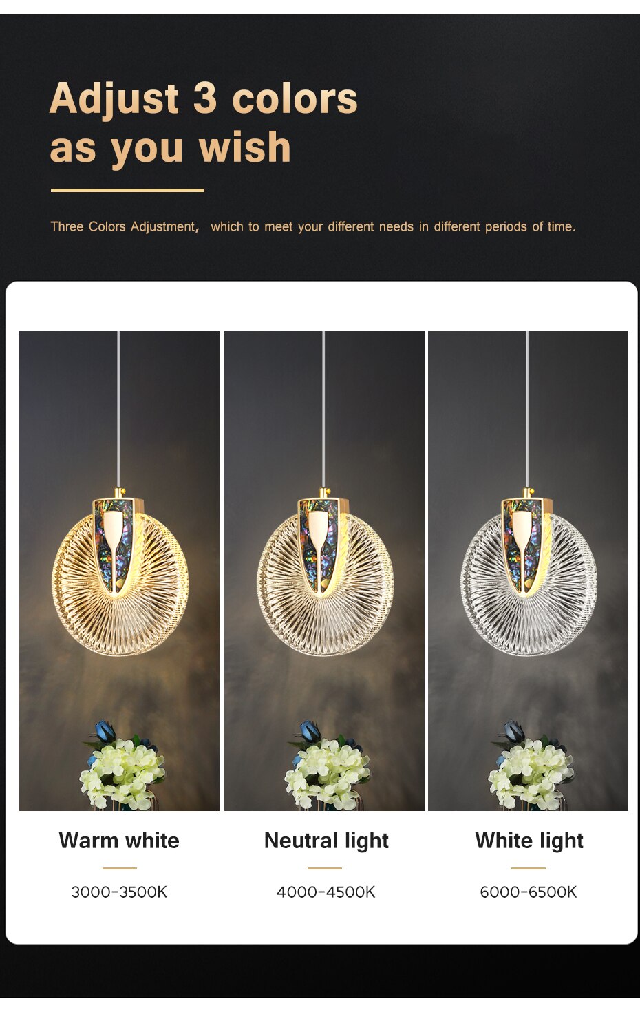 Lámpara colgante redonda de cristal con LED dorado Aurelia