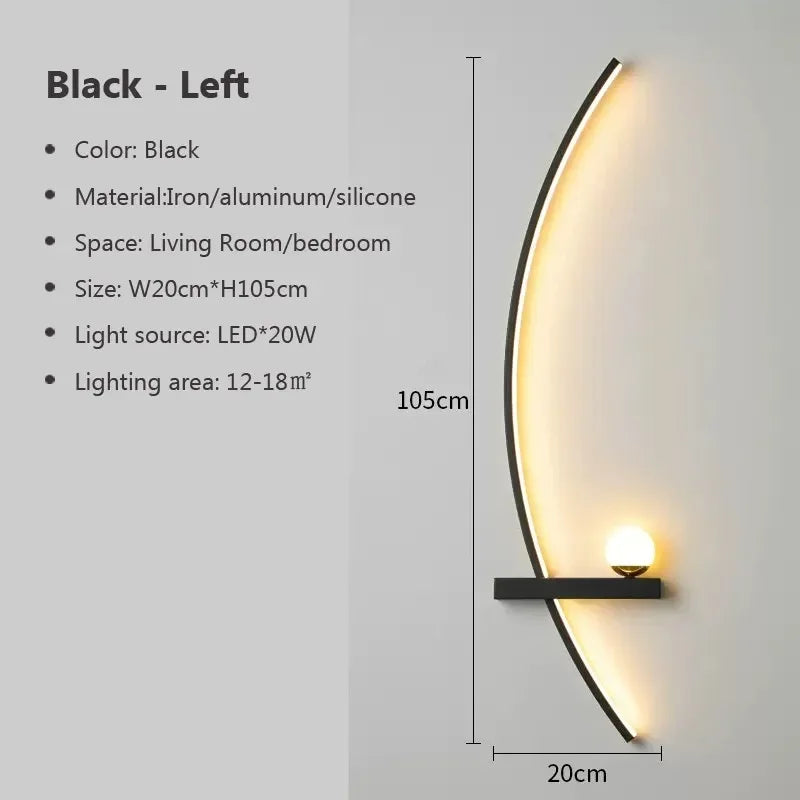 AstraGlow randig vägglampa i metall — svartguldig finish, uppåt- och nedåtriktad belysning