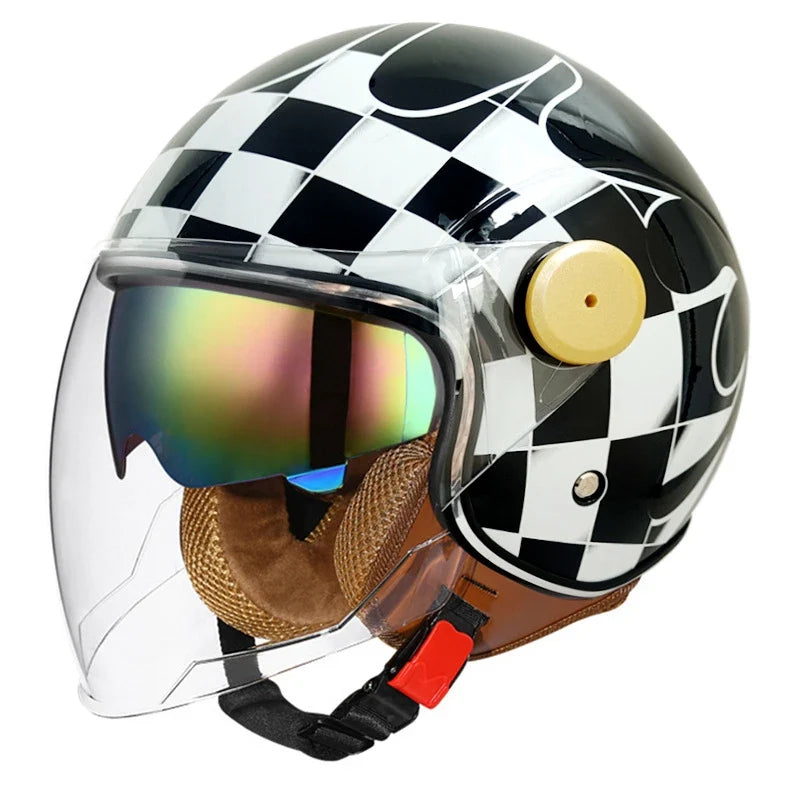 Capacete de motociclista aberto de três quartos — Lente à prova de vento