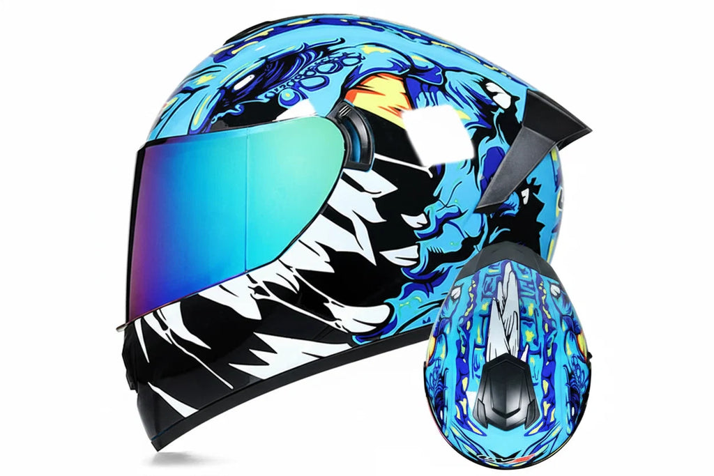 Full-Face Racing Motorcycle Helmet — Integrated Dual Visor System