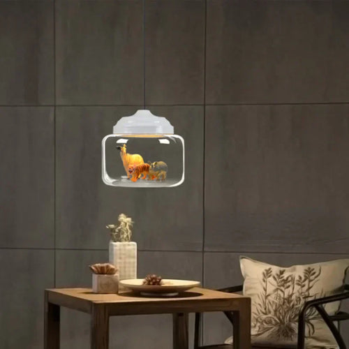 AuroraNest Animal Glass Pendant Light With LED For Kids Room