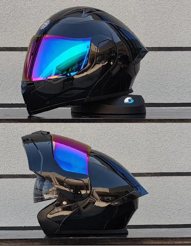 フリップフロント式フルフェイスバイクヘルメット — DOT認証デュアルレンズシールド