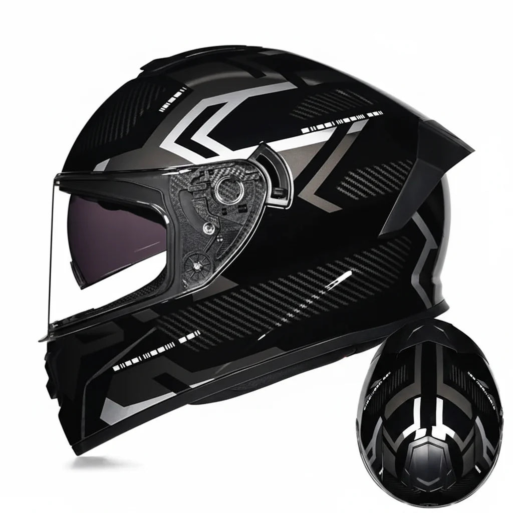 Full-Face Racing Motorcycle Helmet — Integrated Dual Visor System