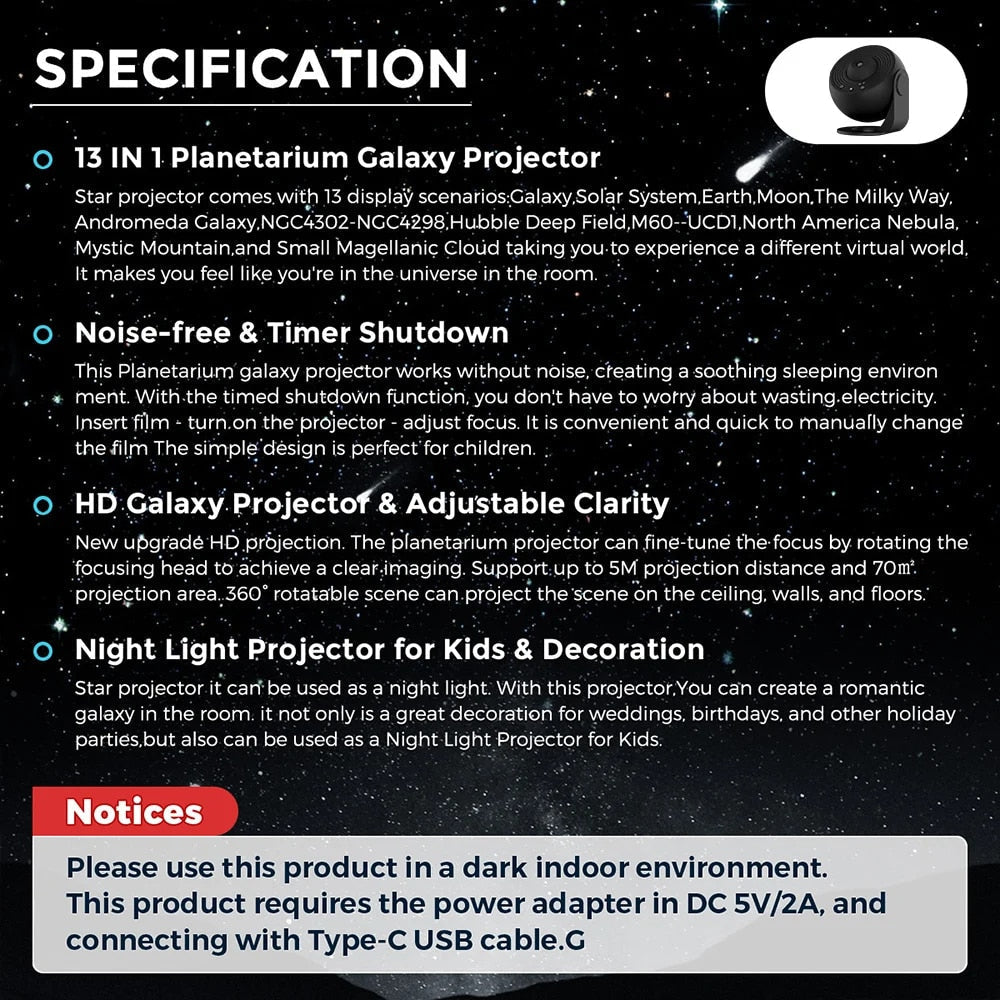 StarLight Explorer 12-i-1 planetarieprojektor — 360° projektion