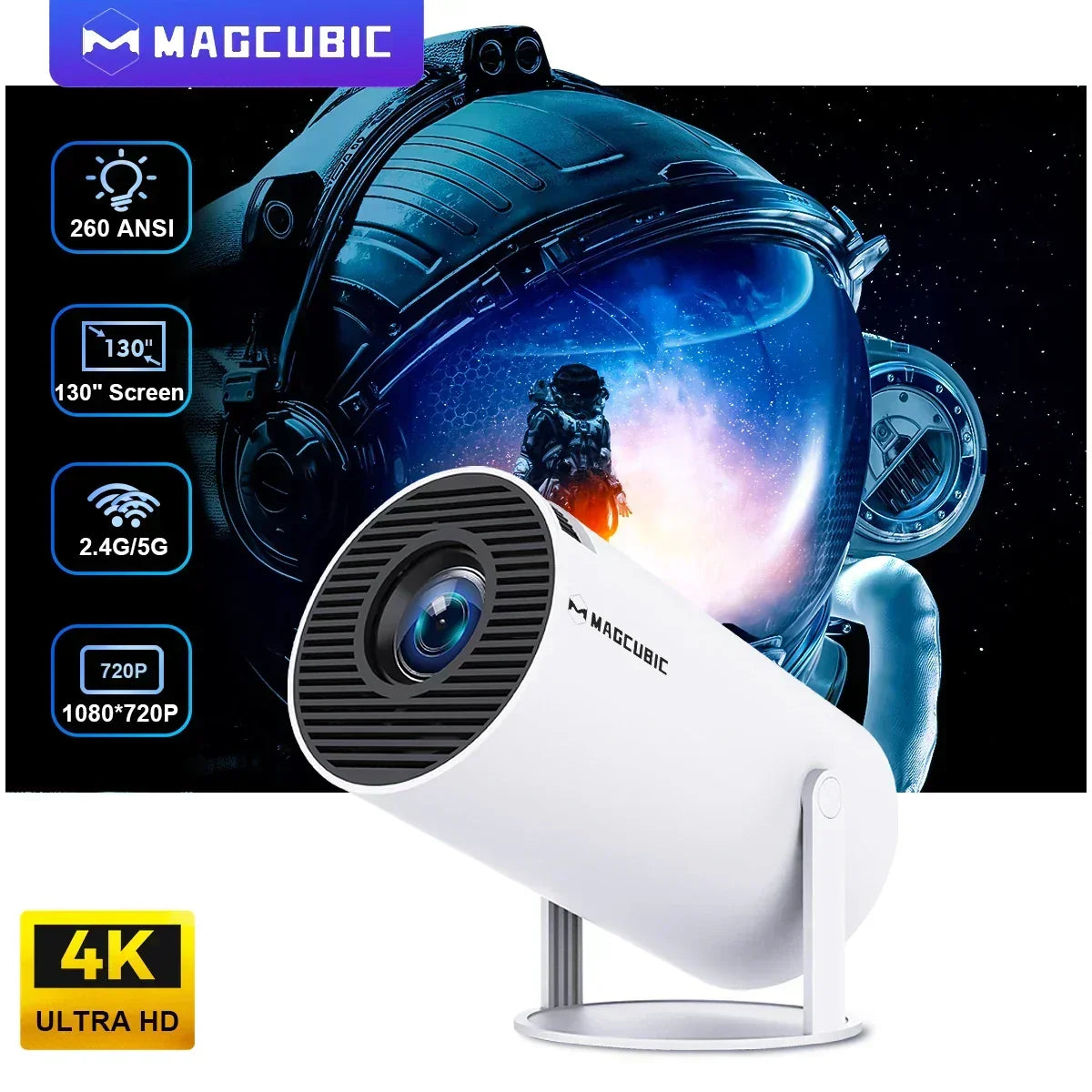 Projecteur de cinéma maison avec écran de 130 pouces et prise en charge de la 4K