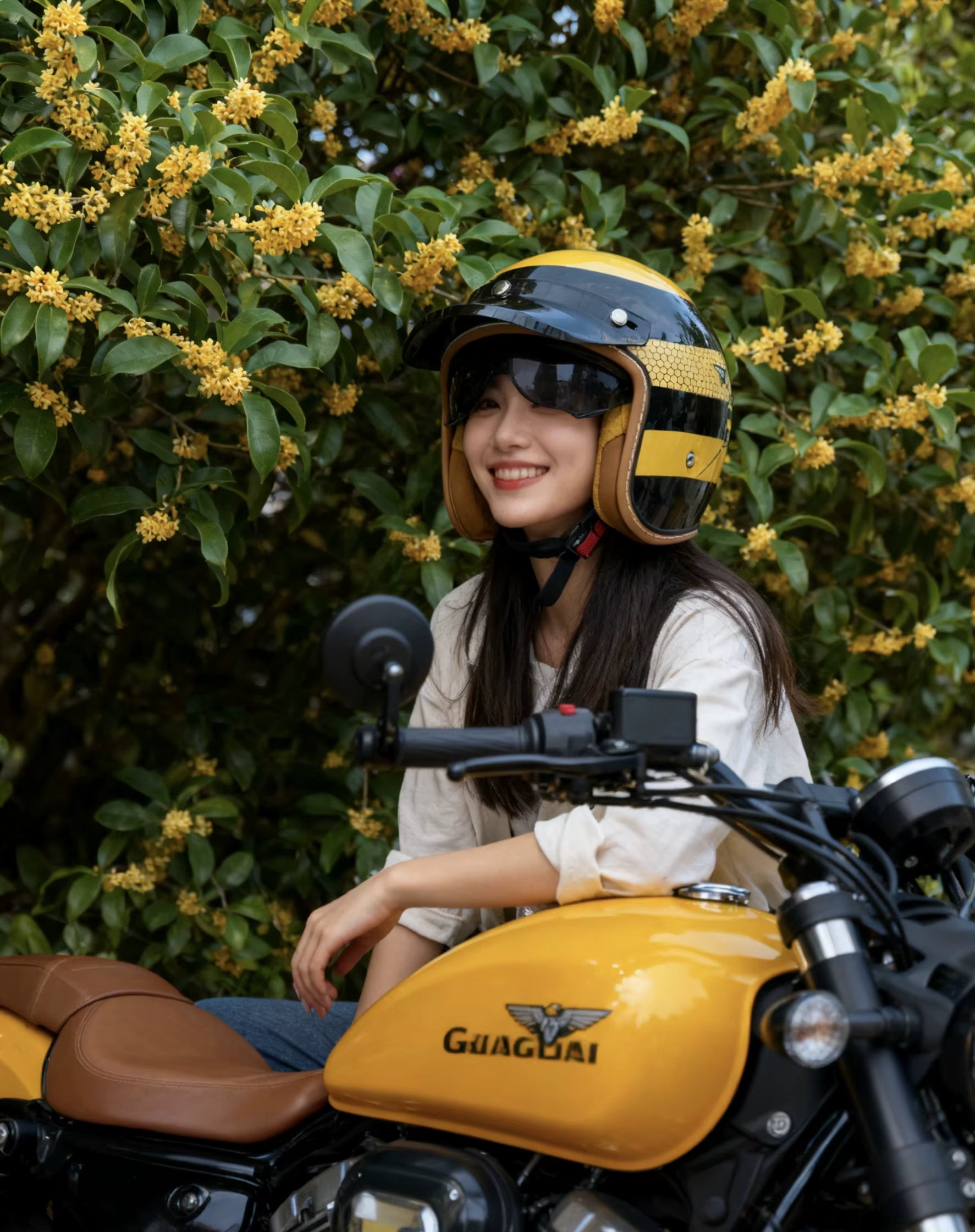 Retro Bee Open Face Motorcycle Helmet — Retractable Built-In Visor