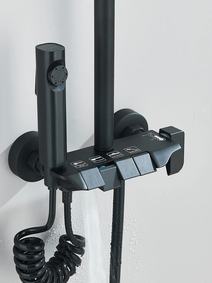 Quadruple Outlet Shower System — Rain Head, Bidet Spray, Single Handle Hot And Cold Mixer