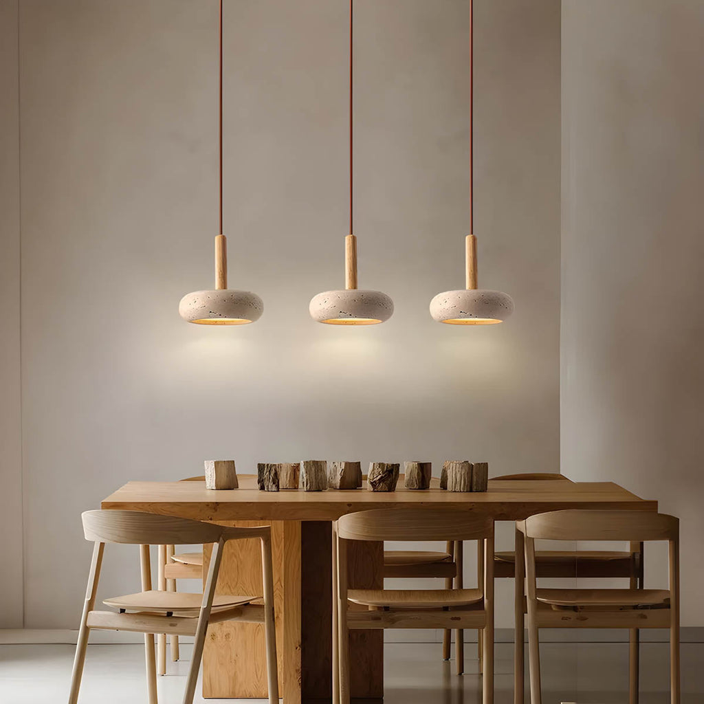 LustreStone Yellow Travertine Pendant Lamp — Distinctive Stone Fixture, Warm Glow