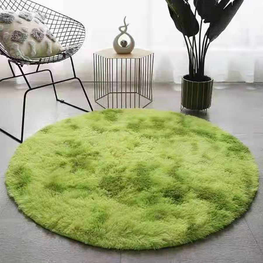 Soft Fluffy Sky Blue Round Shaggy Area Rug, Plush Texture