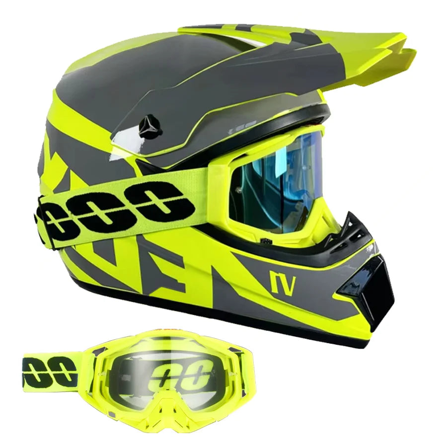 Kids Full-Face Motocross Helmet — Complete Set with Matching Goggles