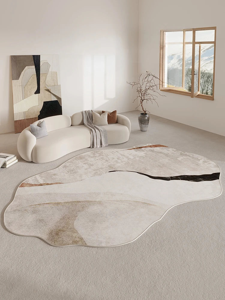Tapis moderne beige abstrait, style crème - Design résistant et facile d’entretien