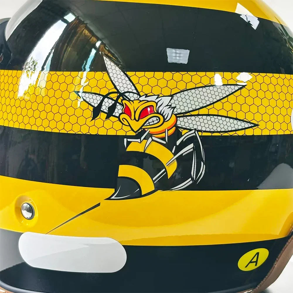 Retro Bee Open Face Motorcycle Helmet — Retractable Built-In Visor