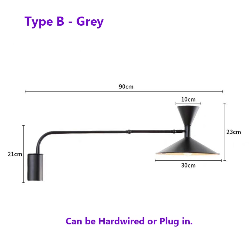 NovaSwing Plug-In Swing-Arm Wall Lamp — Industrial-Style Mount, On/Off Switch