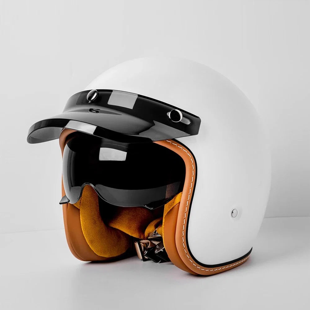 Retro Bee Open Face Motorcycle Helmet — Retractable Built-In Visor