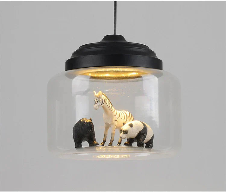 AuroraNest Tier-Glaspendelleuchte mit LED für Kinderzimmer