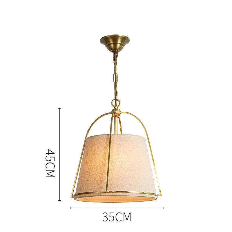 Elara Pendant Light In Beige Fabric With Brass Frame