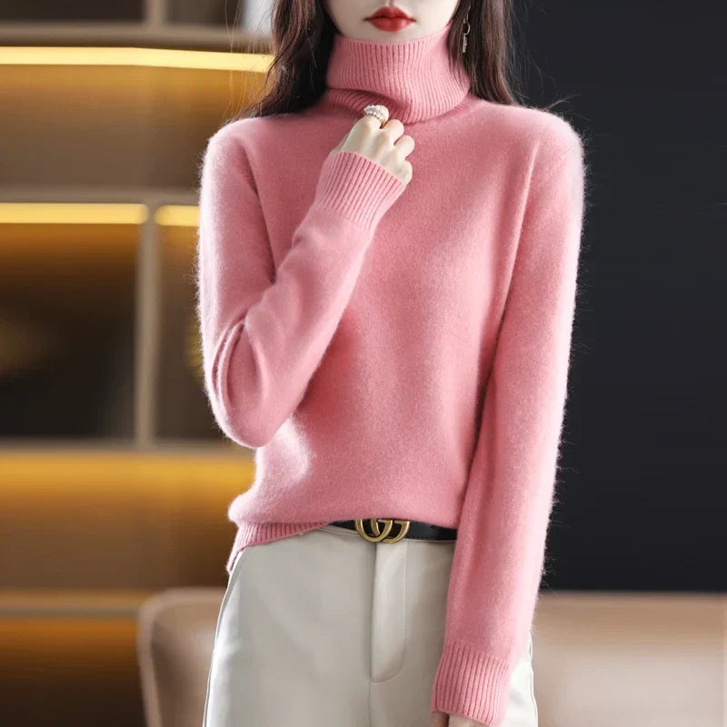 Emma-Pullover mit hohem Kragen aus 100 % reinem Kaschmir — Figurbetonte Silhouette