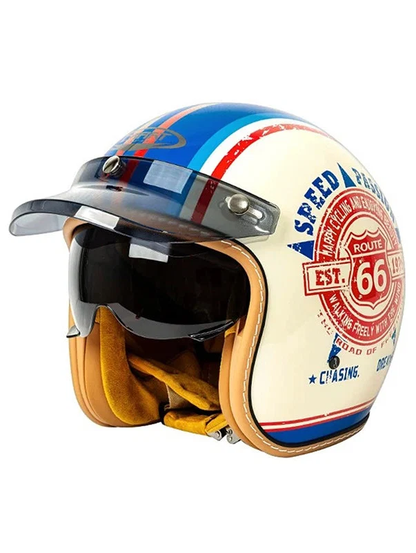Vintage Jet Open Face Motorcycle Helmet — Sun Visor Included